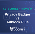 A blue background with images of locks and shields with the text “Privacy Badger vs. Adblock Plus” and the All About Cookies logo.