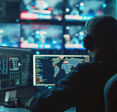 A cybersecurity team member sits in front of a monitor.