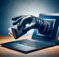 Gloved hand coming out of the computer to steal your wallet