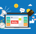 Computer laptop with social media advertising website.