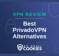 A blue background with images of locks and shields with the text “PrivadoVPN Alternatives” and the All About Cookies logo.