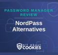 A blue background with images of locks and shields and the text &quot;Password Manager Review: NordPass Alternatives&quot;