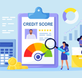 An illustration of a woman analyzing a credit report