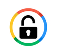 Google Password Manager concept Google icon colors around a black padlock