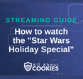 A blue background with images of locks and shields and the text &quot;Streaming Guide: How to watch the &#x27;Star Wars Holiday Special&#x27;&quot;