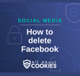 A blue background with images of locks and shields and the text &quot;How to delete Facebook&quot;