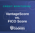 A blue background with images of locks and shields and the text &quot;VantageScore vs. FICO Score&quot;