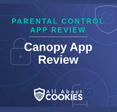 A blue background with images of locks and shields and the text &quot;Canopy App Review&quot;