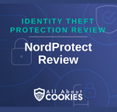 A blue background with images of locks and shields and the text &quot;NordProtect Review&quot;