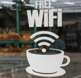 White decal &quot;Free Wi-Fi&quot; sign in coffee shop window