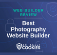 A blue background with images of locks and shields and the text &quot;best photography website builder&quot;