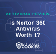 A blue background with images of locks and shields and the text &quot;Is Norton 360 Antivirus Worth It?&quot;