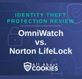 A blue background with images of locks and shields and the text &quot;OmniWatch vs. Norton LifeLock&quot;
