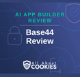 A blue background with locks and the text "AI App Builder Review: Base44 Review"