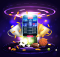 Sports betting concept with sports app surrounded by sports equipment balls