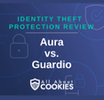 A blue background with locks and the text "Aura vs. Guardio"