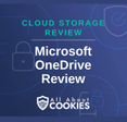A blue background with locks and the text "Microsoft OneDrive Review"