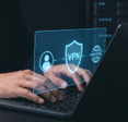 Cybersecurity VPN concept with user identity shield protection