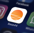 Closeup of Base44 app icon on smartphone screen