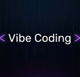 Vibe coding neon purple text on dark background with code matric rain