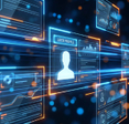 Futuristic image of data profiles on holographic screen