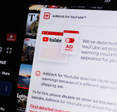 Adblock warning from Adblock for YouTube Chrome browser extension on desktop 