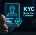 Hand holding transparent KYC card with profile and checkmark