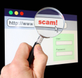 Magnifying glass showing scam in web page URL