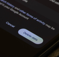 Closeup of Delete Data button in Google Chrome on a Google Pixel Android