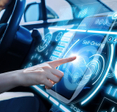 Futuristic instrument panel of vehicle.
