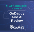 A blue background with locks and the text "GoDaddy Airo AI Review"