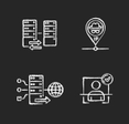 Virtual networking chalk white icons set on black background