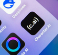 Closeup of Character.AI app icon on smartphone next to other AI apps