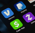 Closeup of P2P apps like Venmo, PayPap, CashApp, and Zelle on iPhone