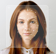 Serious business woman and smart technology for face recognition.
