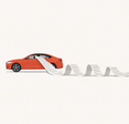 Car driving with a lengthy policy policy falling out of its driver side window.