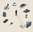 A person stands in the middle of connections to their daily lives, all flowing to a central dossier.