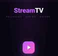 Fake streaming site's home screen with play button.