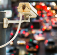 Back view of CCTV camera recording traffic.
