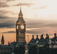 Moody picture of UK parliament at sunset.