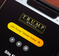 Smartphone screen displaying Trump Mobile’s call-to-action website page with yellow “Join Today” button and social media icons.