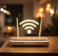 Wi-Fi router sitting on a table.