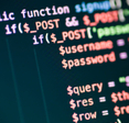 PHP code lines on a monitor.