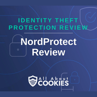 A blue background with images of locks and shields and the text &quot;NordProtect Review&quot;