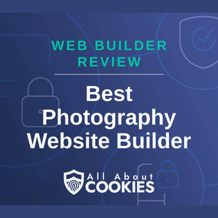 A blue background with images of locks and shields and the text &quot;best photography website builder&quot;