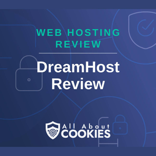 A blue background with images of locks and shields and the text "DreamHost Review"