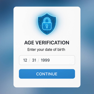 A prompt to verify age online requesting birthday with cybersecurity lock icon