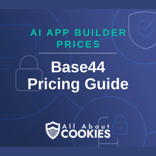 A blue background with locks and the text "AI App Builder Prices: Base44 Pricing Guide"