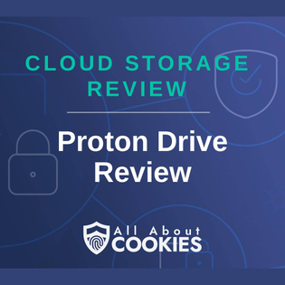 A blue background with locks and the text "Proton Drive Review"