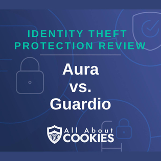 A blue background with locks and the text "Aura vs. Guardio"